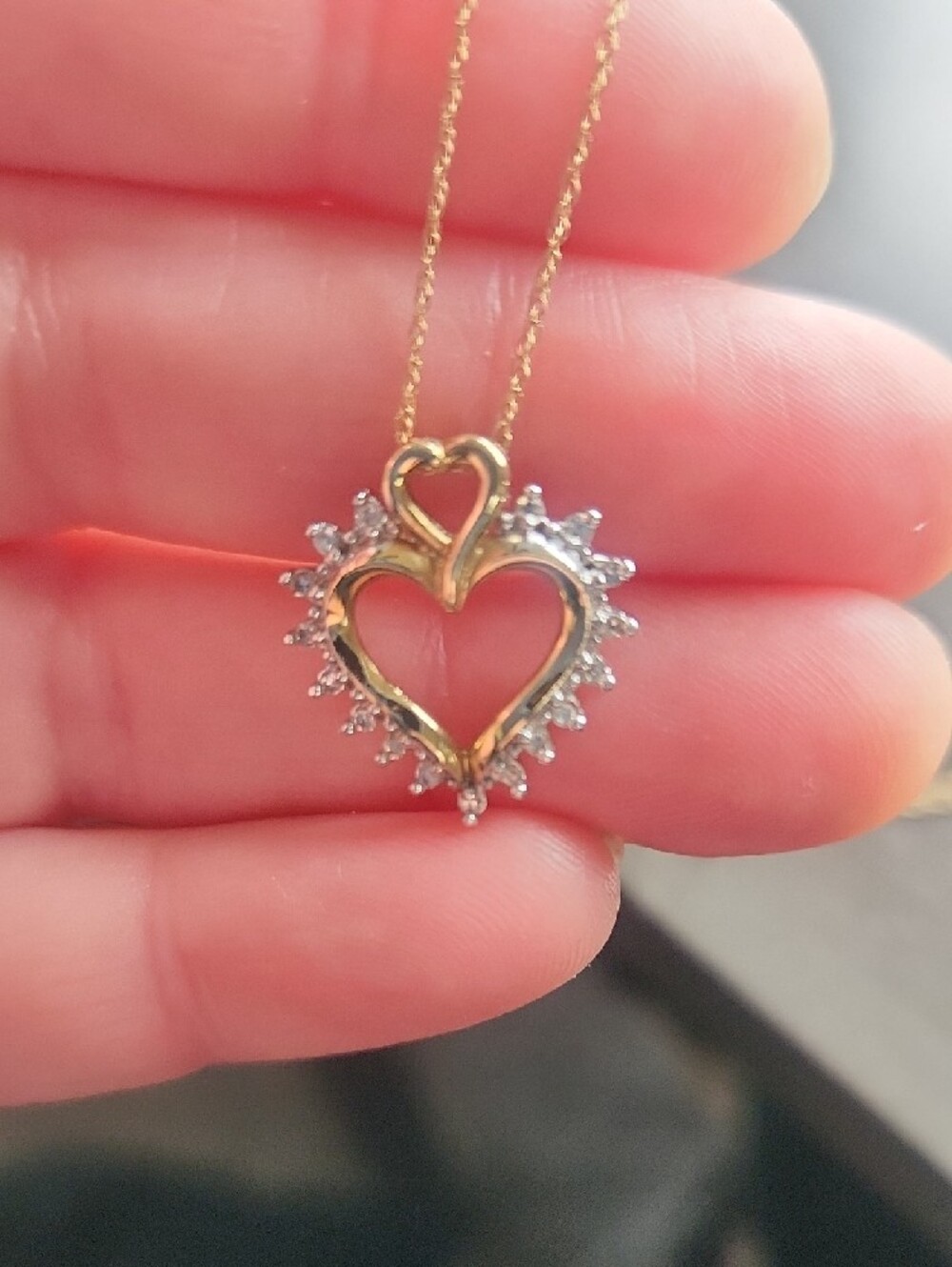Gold Heart Pendant Necklace with Clear Stones - Elegant Women’s Jewelry - Picture 2 of 2